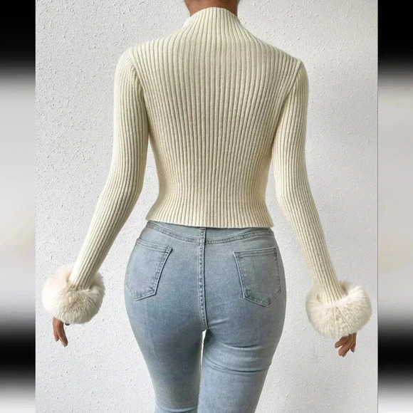 Mock Neck Fuzzy Cuff Sweater - Picture 6 of 6